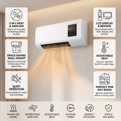 2-in-1 wall fan with heating function – refreshing breeze and heating | quiet, remote control, LCD, white 3