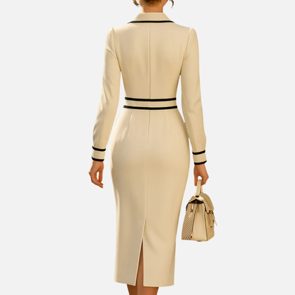 Women's Polo Collar Knit Midi Dress | Contrast Trim Zip Front Bodycon