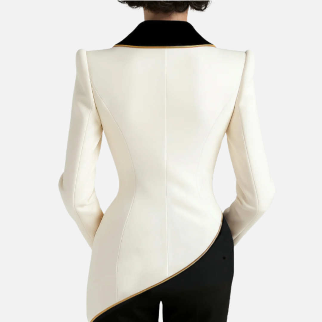 Women's Black and White Suit Jacket | Tailored Shawl Collar Fitted Blazer