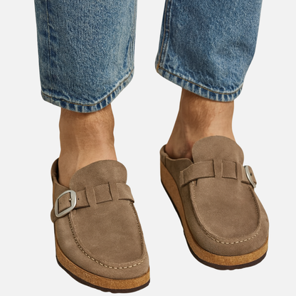 Men’s Suede Mules with Buckle - Closed Toe Sandals