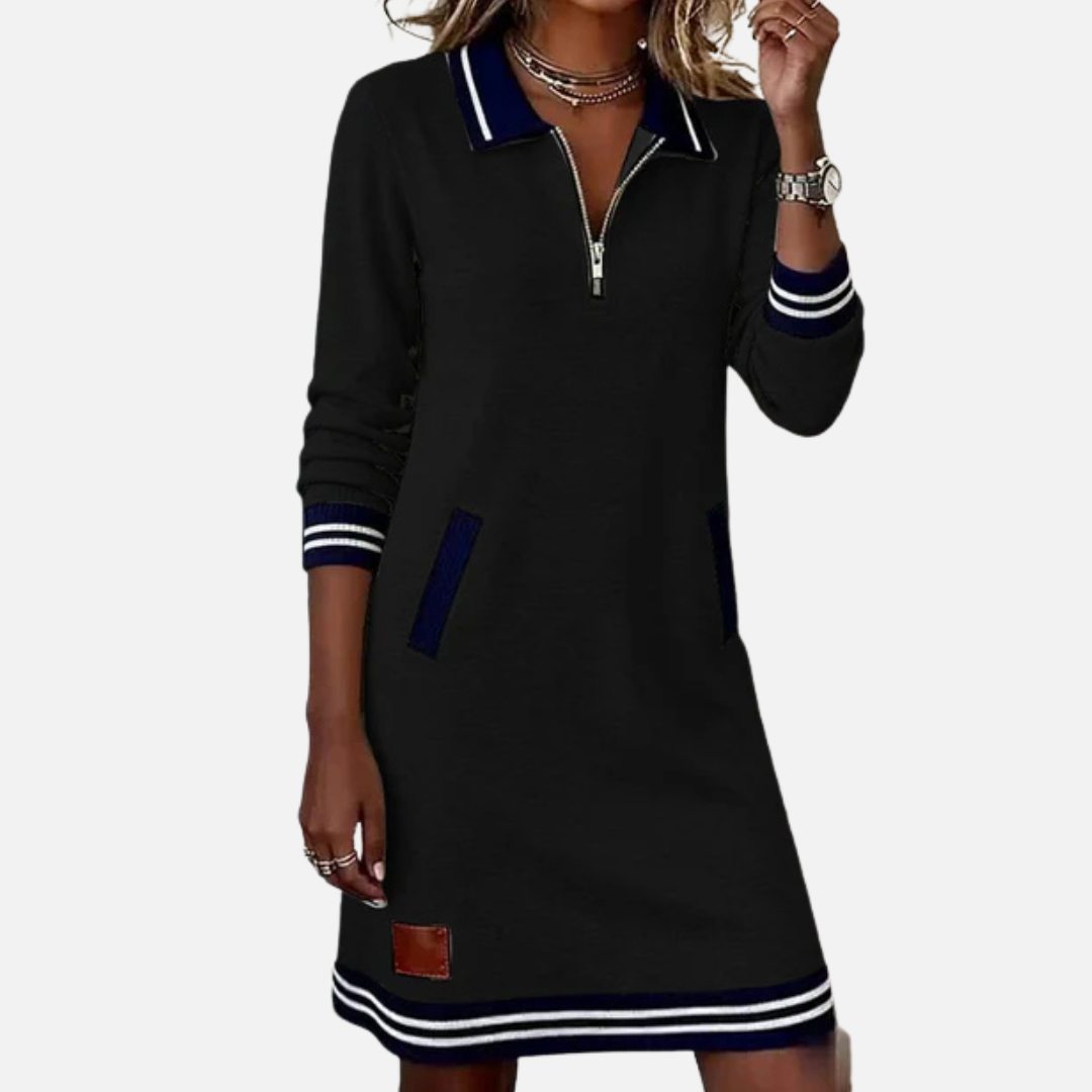 Danielle | Quarter-Zip Sweater Dress Varsity Stripe Long Sleeve