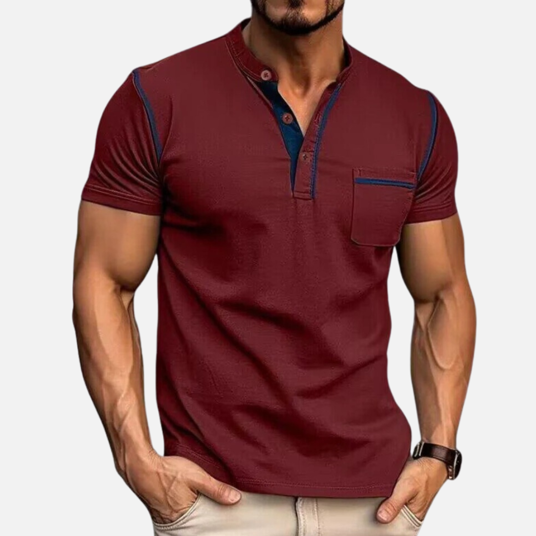 Men's Slim Fit Henley Polo Shirt | Short Sleeve