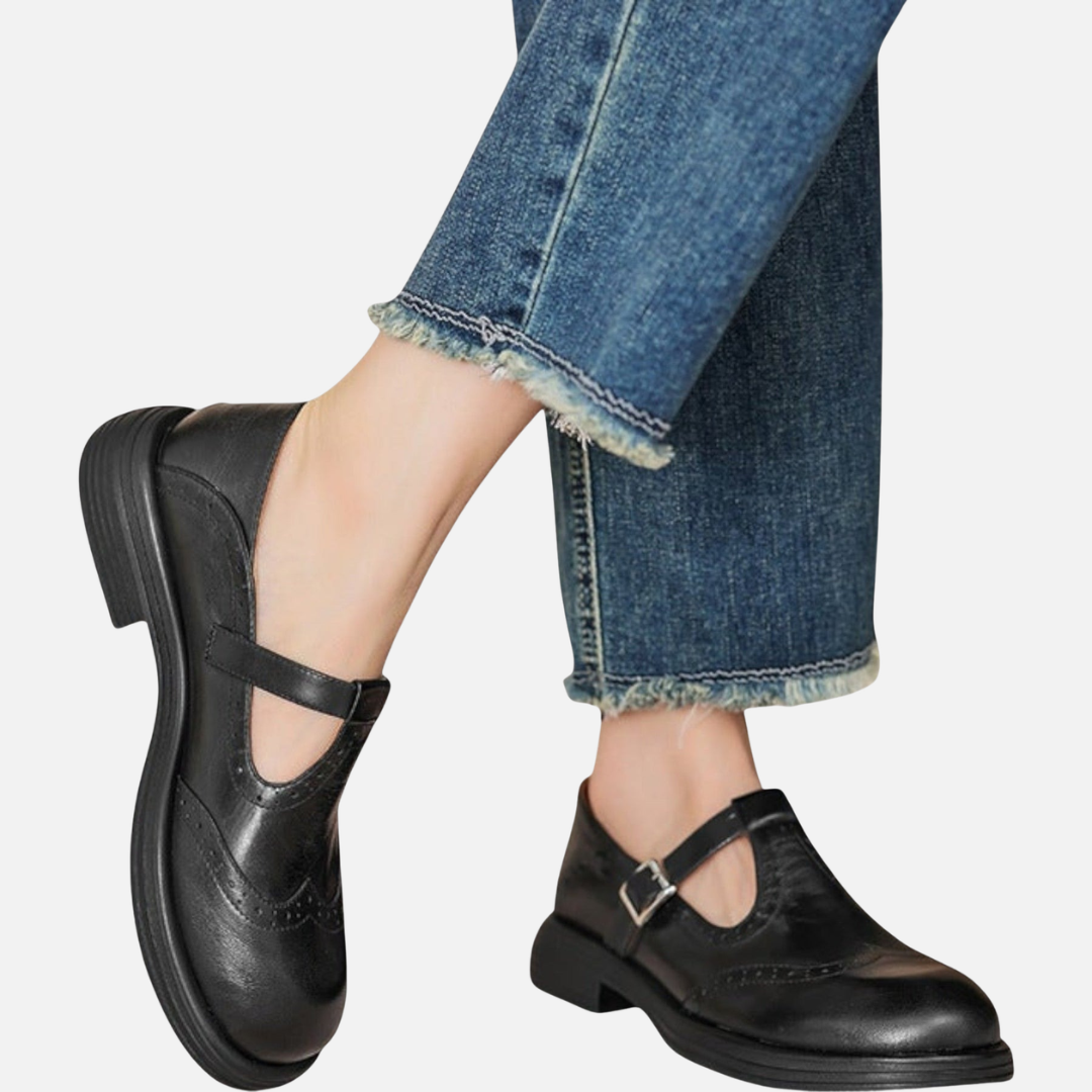 Women's Leather T-Strap Mary Jane Flats
