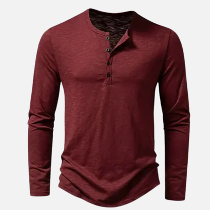 Men's Long Sleeve Henley Shirt | Slim Fit Button Placket