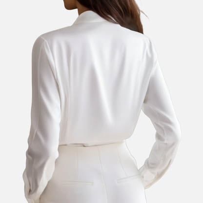 Women's White Linen Blouse | Mandarin Collar