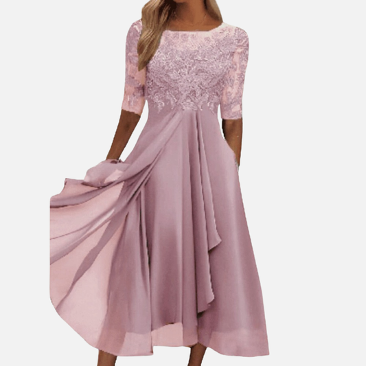 Vestido midi de encaje y gasa formal para mujer | Elegante para invitada de boda