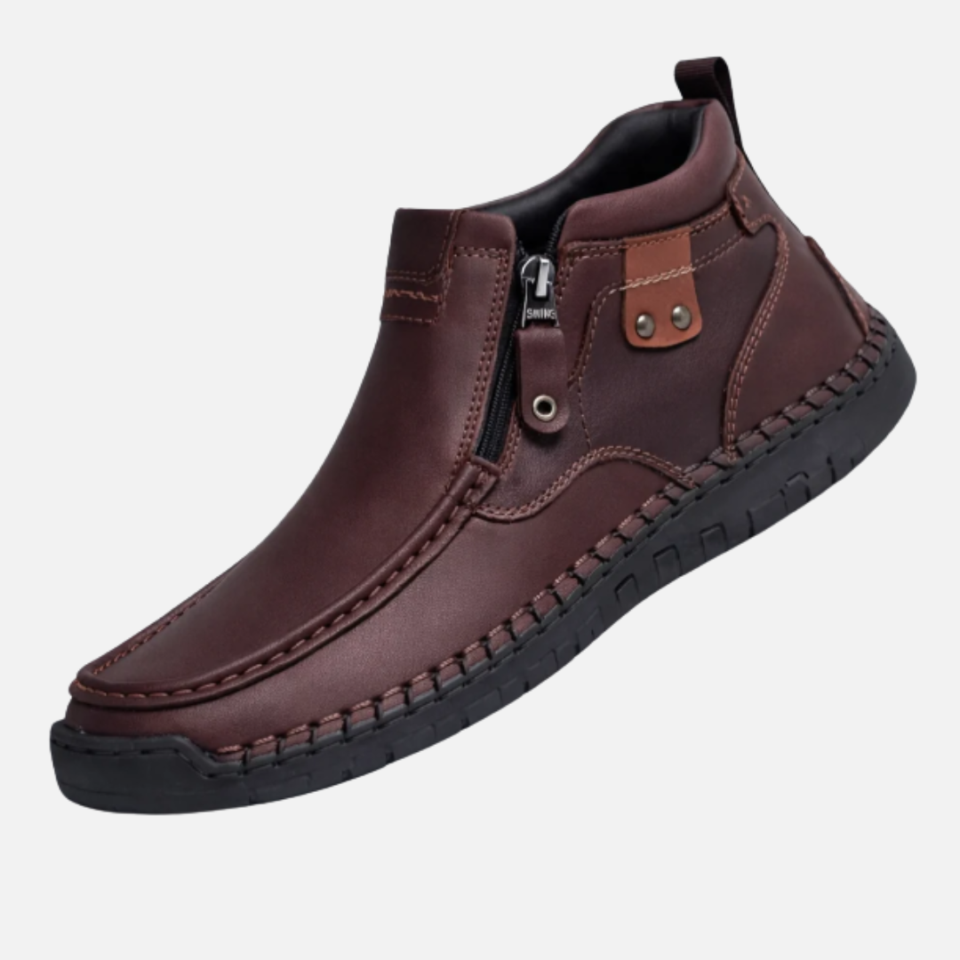 Men's Orthopedic Leather Ankle Boots | Side Zip Moccasin Stitch