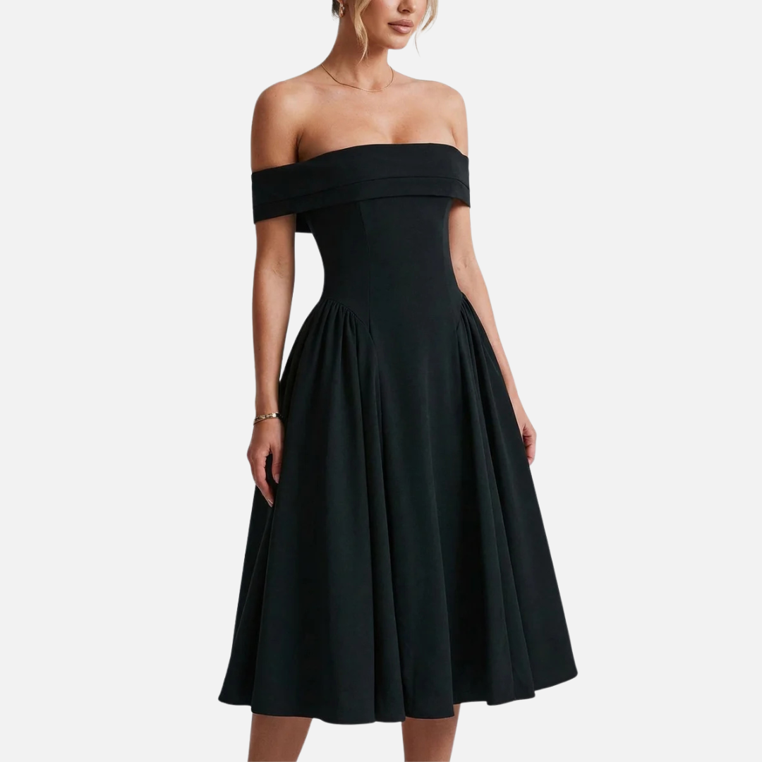 Women's Formal Off-Shoulder Midi Dress | A-Line Pleated