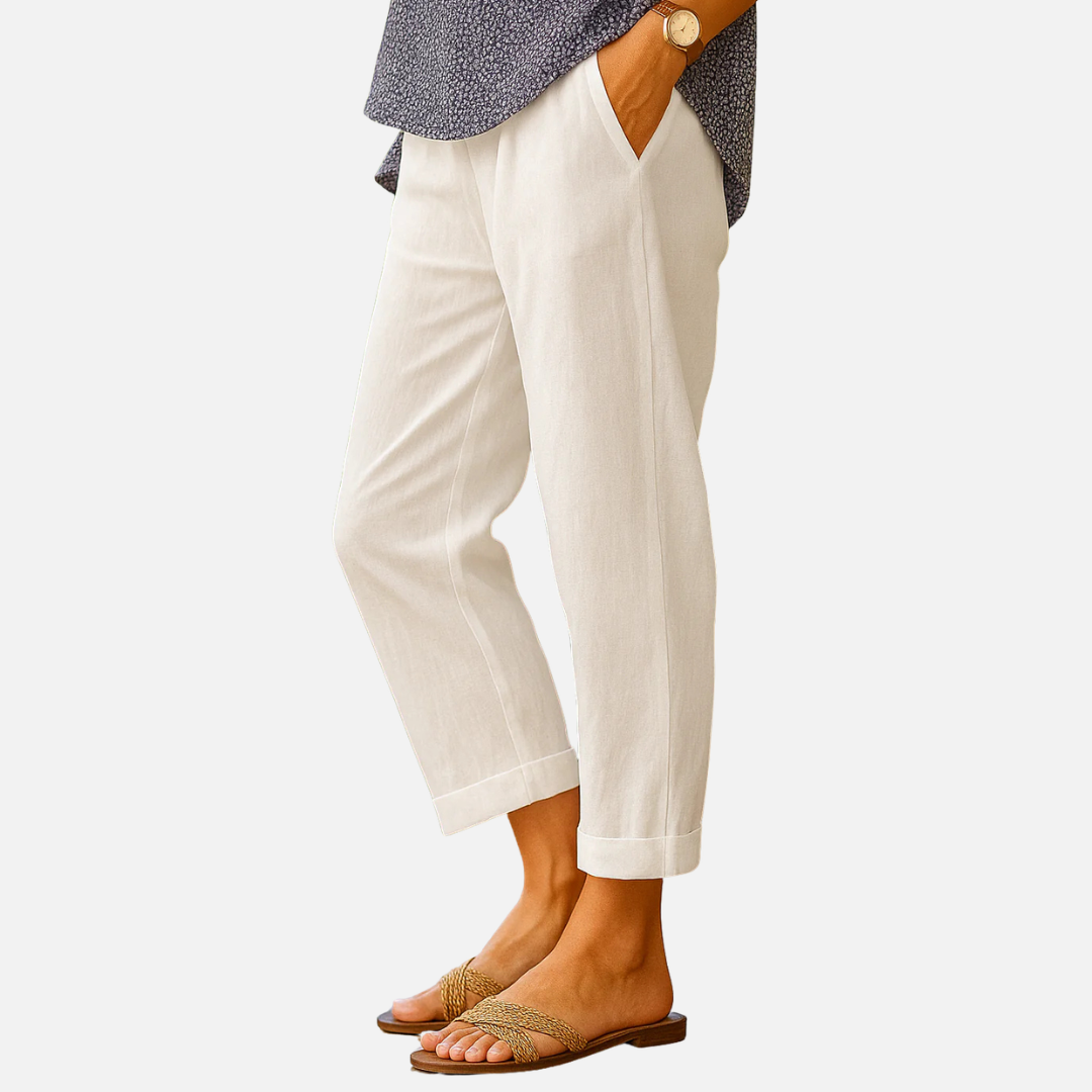 Women's Casual Linen Pants - Relaxed Fit Cropped Tapered Trousers