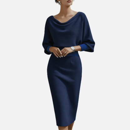 Women's Formal Cowl Neck Midi Dress | Batwing Sleeve Knit