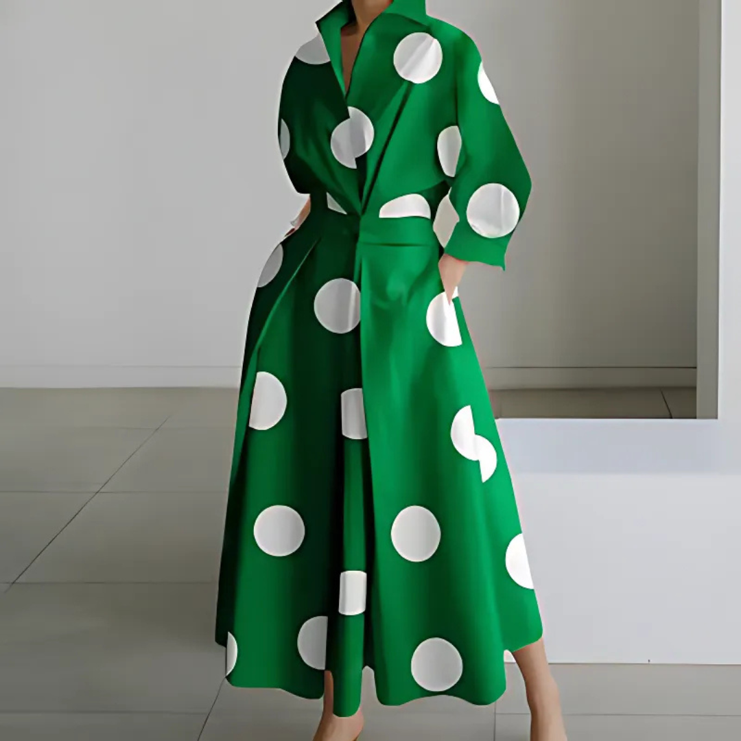 Women's Lapel Collar Wrap Maxi Dress with Pockets