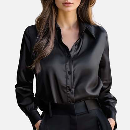 Women's Elegant Satin Blouse | Long Sleeve Button-Up Silk
