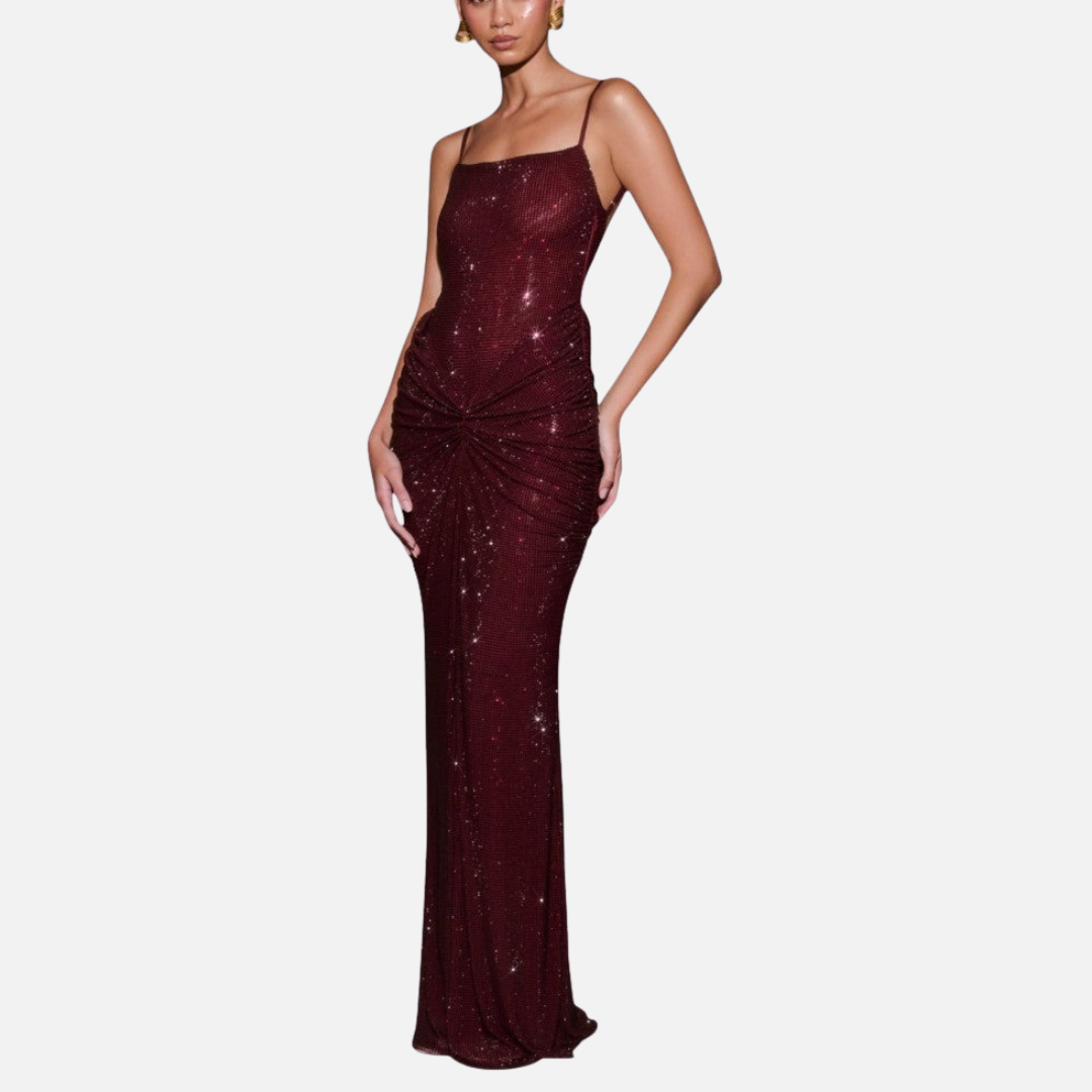 Women's Sequin Formal Maxi Dress | Backless Spaghetti Strap Sparkly Evening Gown