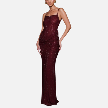 Women's Sequin Formal Maxi Dress | Backless Spaghetti Strap Sparkly Evening Gown