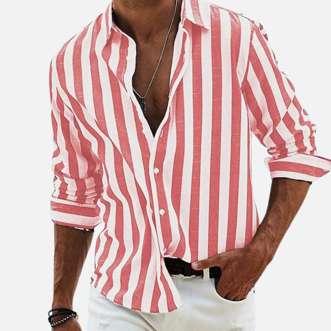 Men's Striped Long Sleeve Shirt | Button-Up Casual Beach Shirt
