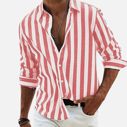 Men's Striped Long Sleeve Shirt | Button-Up Casual Beach Shirt