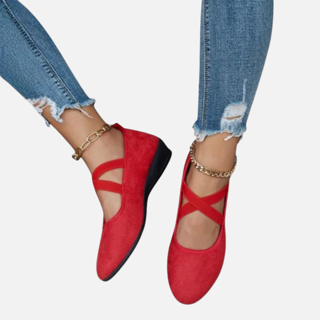 Women's Suede Cross Strap Ballet Flats | Ankle Wrap