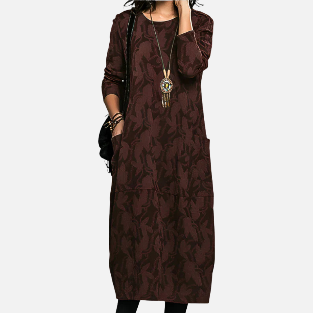 Women's Long Sleeve Jacquard Maxi Dress | Oversized Abstract Print