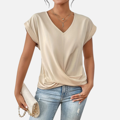 Women's V-Neck Twist Front T-Shirt | Cap Sleeve