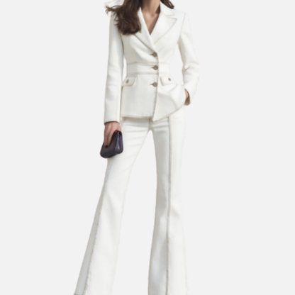 Women's Classic Blazer Suit Set | Notch Lapel Fitted Jacket and Flared Trousers Formal