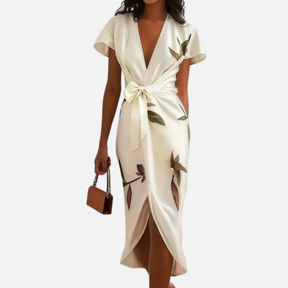 Women's Botanical Print Wrap Midi Dress