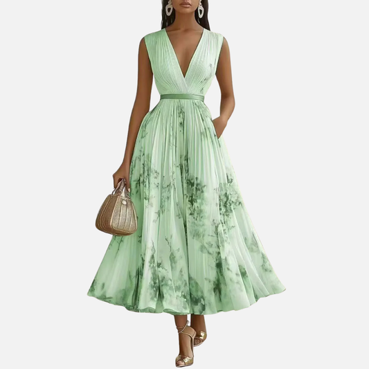 Vestido largo plisado floral para mujer
