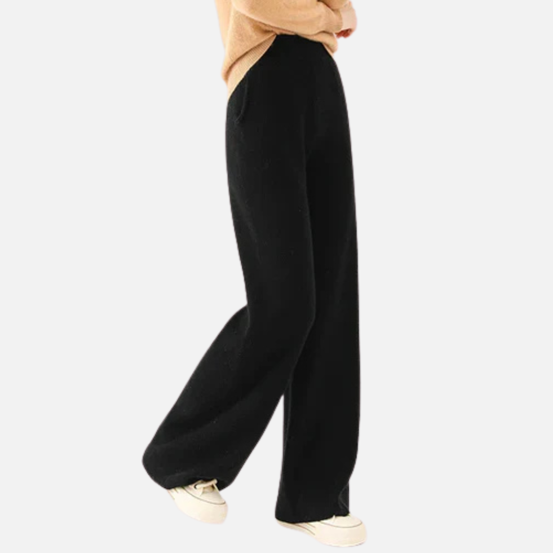 Women's Wide Leg Knit Trousers | Ribbed Elasticated Waist Lounge Pants