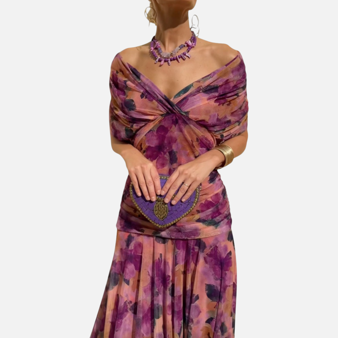 Women's Formal Off-Shoulder Chiffon Dress | Twisted Knot Bodice Wedding Guest