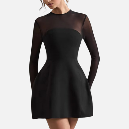 Vera | Women's Mesh-Sleeve Fit-and-Flare Mini Dress