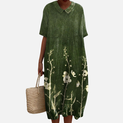 Women's Floral Midi Dress | V-Neck Short Sleeve Boho Casual Summer Dress
