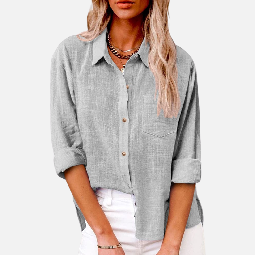 Women's Oversized Linen Shirt | Long Sleeve Button-Down Casual Blouse