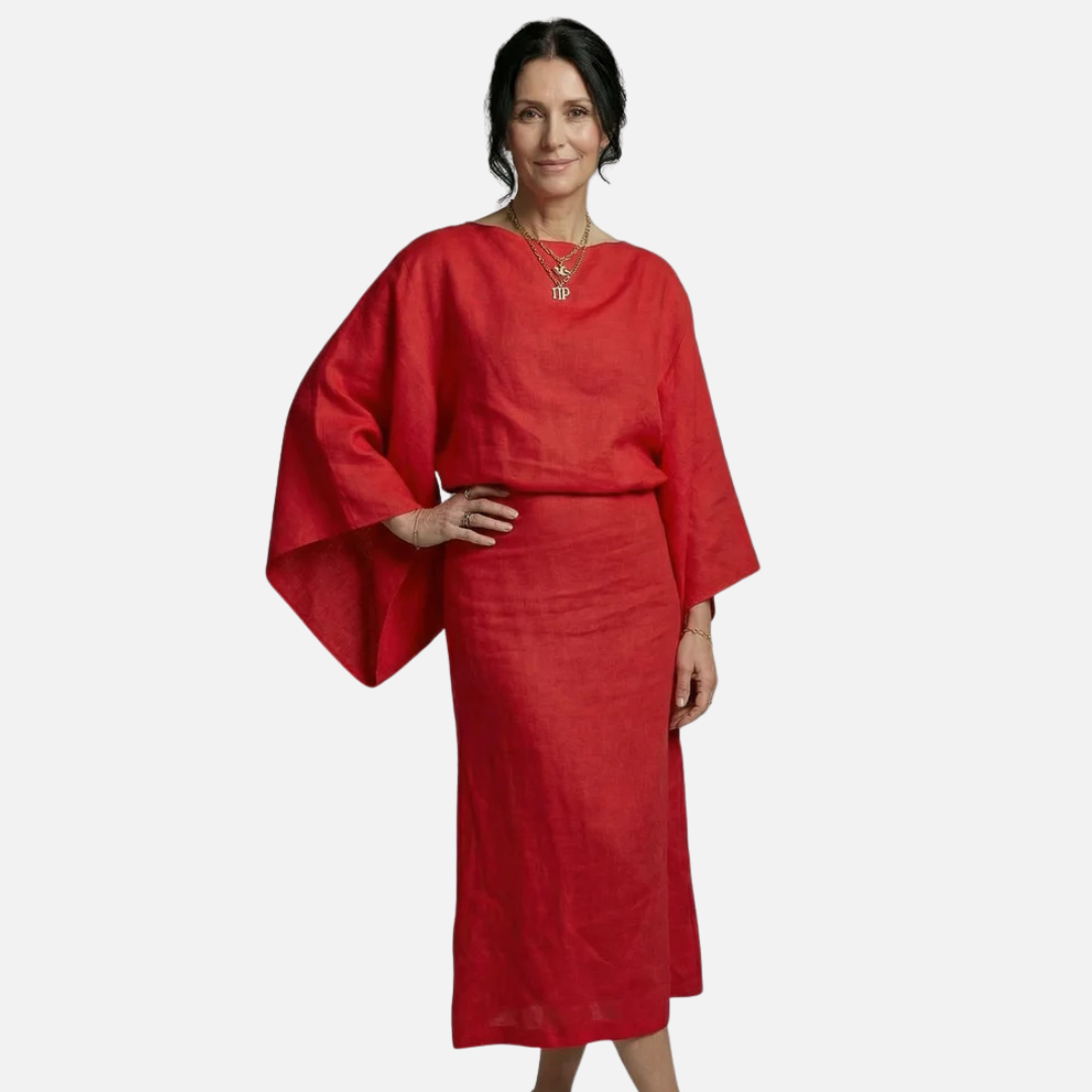 Women's Linen Kimono Sleeve Maxi Dress