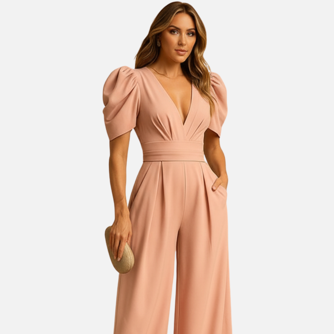 Women's Puff Sleeve Wide Leg Jumpsuit - Elegant Resort Wear