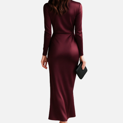 Women's Formal Satin Wrap Maxi Dress | Long Sleeve