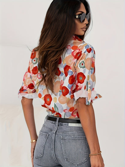 Women's Long Sleeve Floral Print Button-Up Shirt
