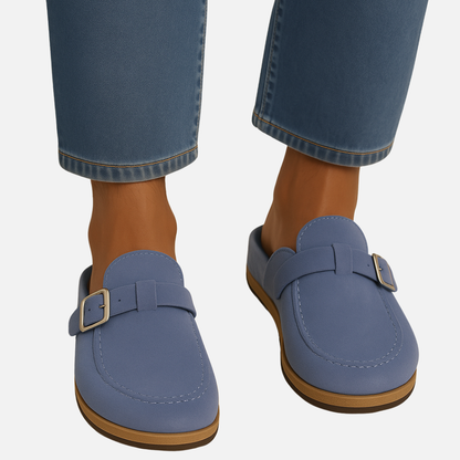 Men’s Suede Mules with Buckle - Closed Toe Sandals