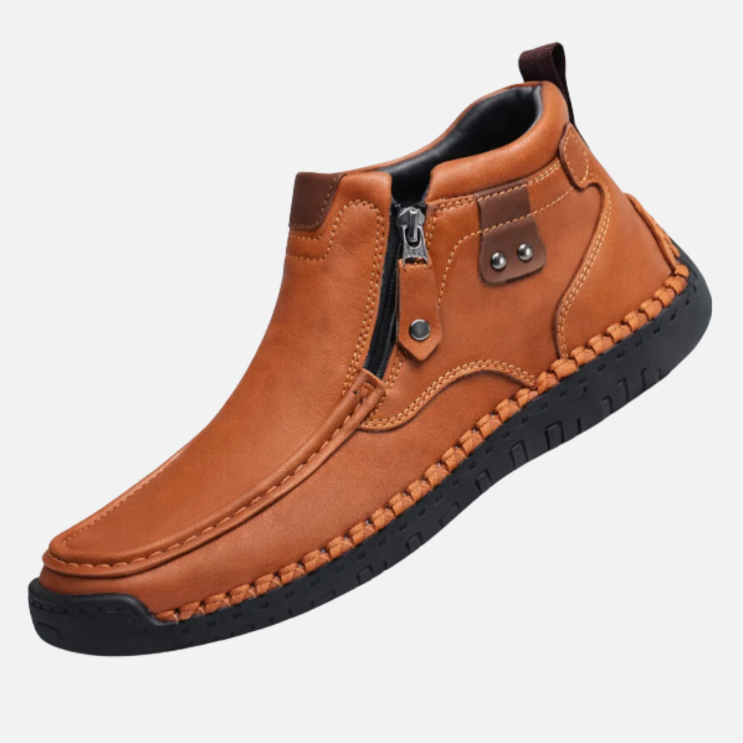 Men's Orthopedic Leather Ankle Boots | Side Zip Moccasin Stitch