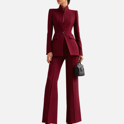 Women's Tailored Stand Collar 2-Piece Pant Suit