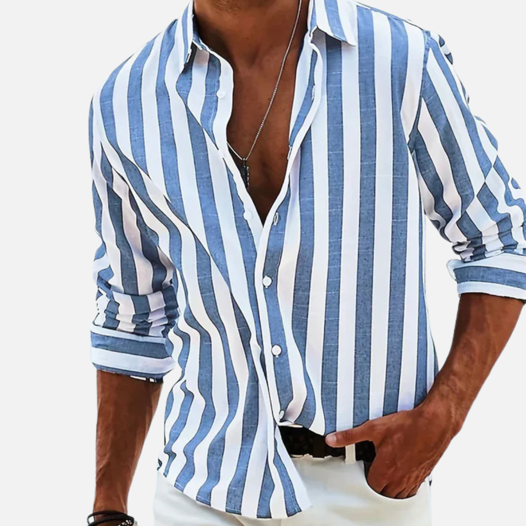 Men's Striped Long Sleeve Shirt | Button-Up Casual Beach Shirt