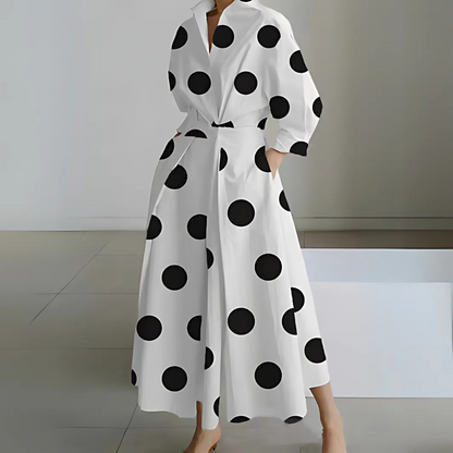 Women's Lapel Collar Wrap Maxi Dress with Pockets