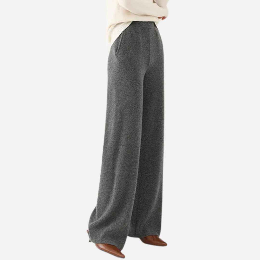 Women's Wide Leg Knit Trousers | Ribbed Elasticated Waist Lounge Pants