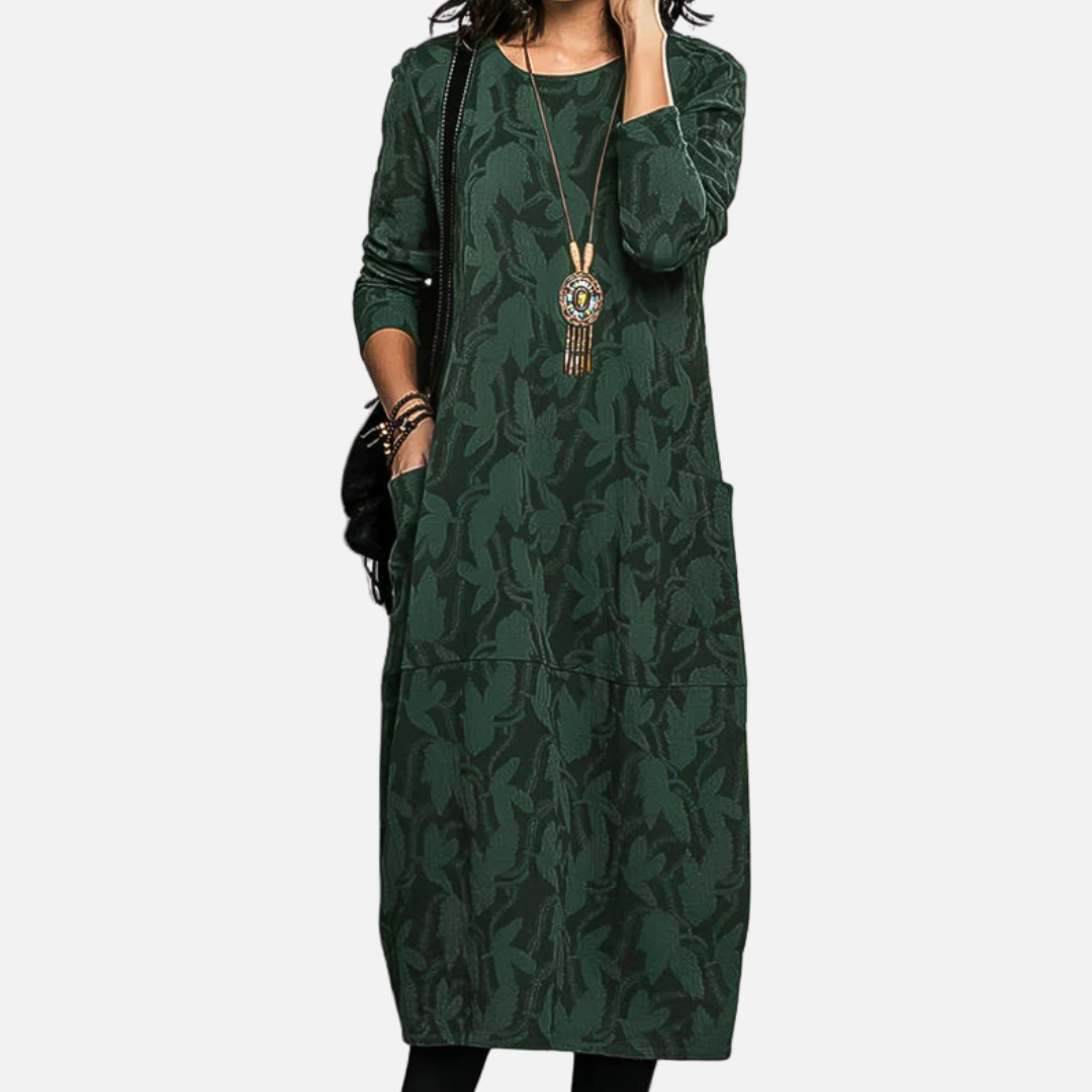 Women's Long Sleeve Jacquard Maxi Dress | Oversized Abstract Print