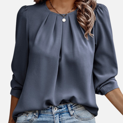 Women's Elegant Chiffon Blouse | Pleated Neck Puff Sleeve