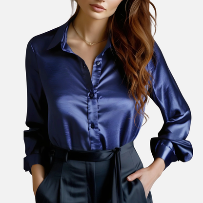 Women's Elegant Satin Blouse | Long Sleeve Button-Up Silk