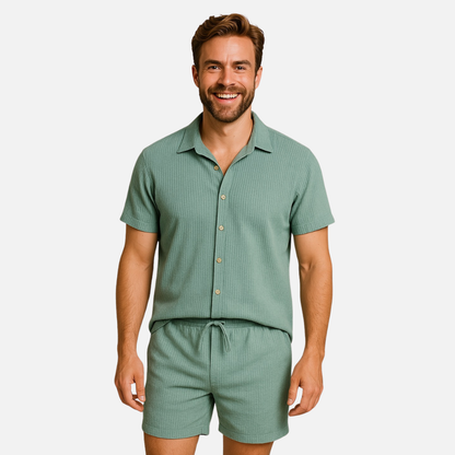 Men's Linen Matching Set | Short Sleeve Shirt and Shorts Summer Co-ord Set