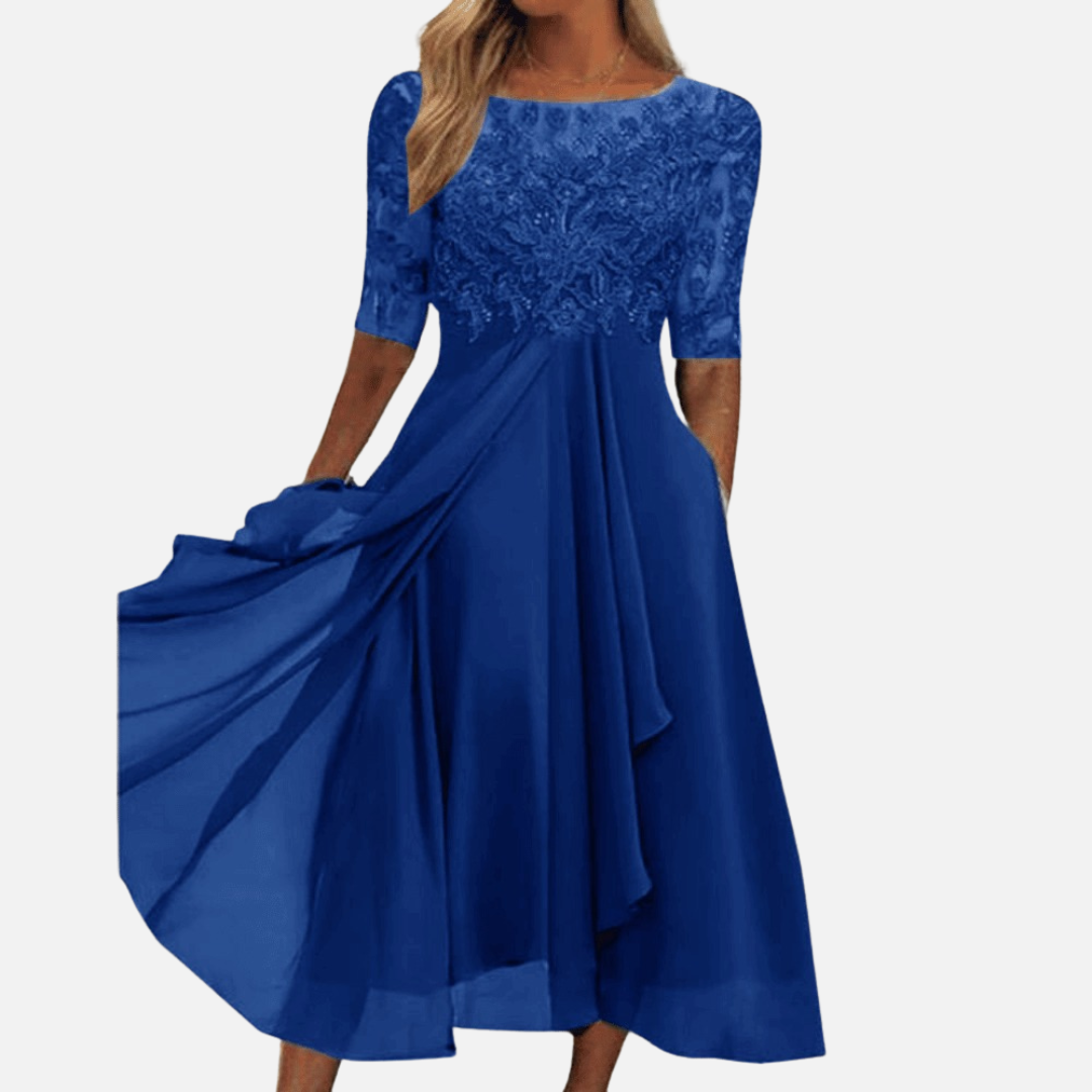 Women's Formal Lace Chiffon Midi Dress | Elegant Wedding Guest