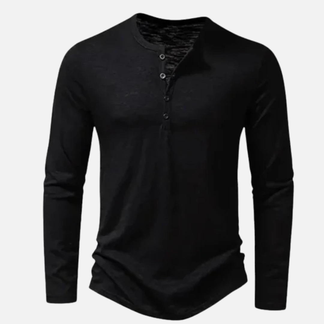Men's Long Sleeve Henley Shirt | Slim Fit Button Placket
