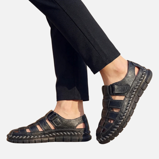 Sandalias ortopédicas abiertas de cuero cosido para hombre
