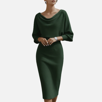 Women's Formal Cowl Neck Midi Dress | Batwing Sleeve Knit