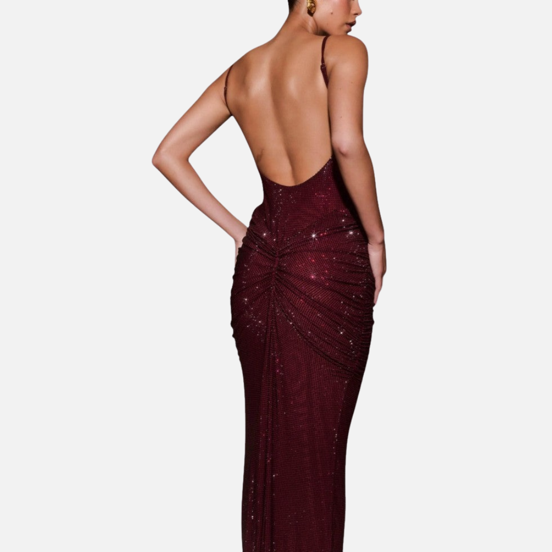 Women's Sequin Formal Maxi Dress | Backless Spaghetti Strap Sparkly Evening Gown